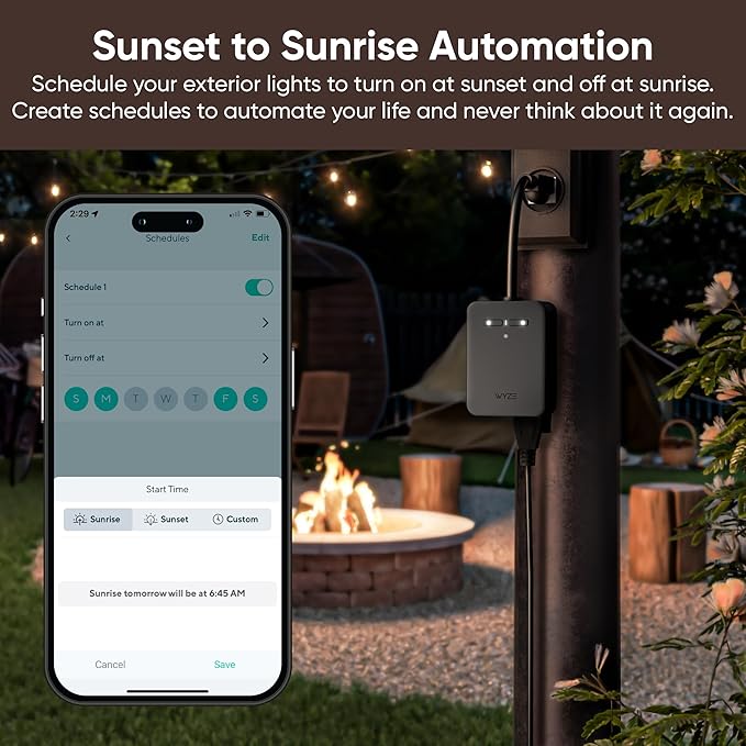 Wyze Plug Outdoor, Dual Outlets Energy Monitoring, IP64, 2.4GHz WiFi Smart Plug, Works with Alexa, Google Assistant, IFTTT, No Hub Required, Black