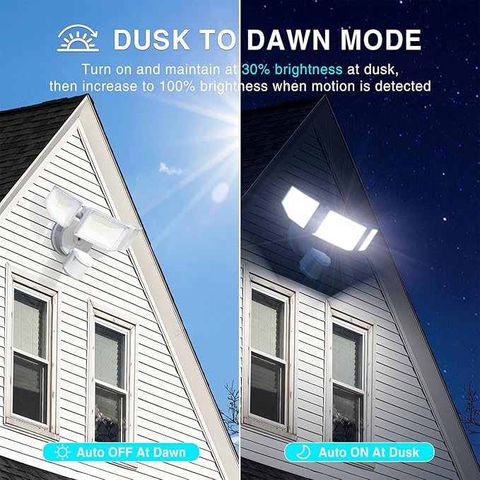 Abovizo 85W LED Security Lights Motion Sensor Light Outdoor, 8500LM Dusk to Dawn, IP65 Waterproof, 6500K, 3 Head Motion Detected Flood Light, Floodlight for Outside, Garage, Yard, Porch (White)