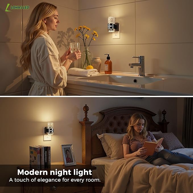 L LOHAS LED Motion Sensor Night Light,Dimmable Night Lights Plug into Wall, 3000K Night-Lights with 0-100 LM Adjustable, Acrylic Bubble Plug in Nightlight for Bathroom Hallway Nursery