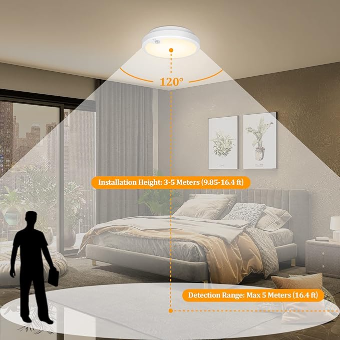 2-Pack Battery Operated Motion Sensor LED Ceiling Lights Indoor, Wireless Flush Mount Light Fixture 3000K in 400LM, Battery Powered Ceiling Lamps for Closet Pantry Laundry Stair(Battery Not Included)