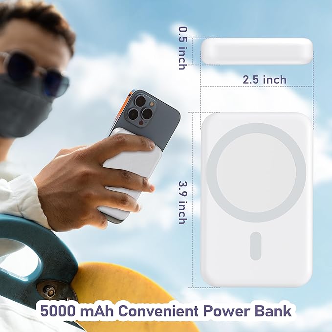 Smtcsl 3 in 1 Wireless Charging Station: 5000mAh Removable Power Bank Charger Stand for Phone/Watch/Air Pods - Portable Magnetic Battery Pack for Air 17 16 15 14 13 12 Series White