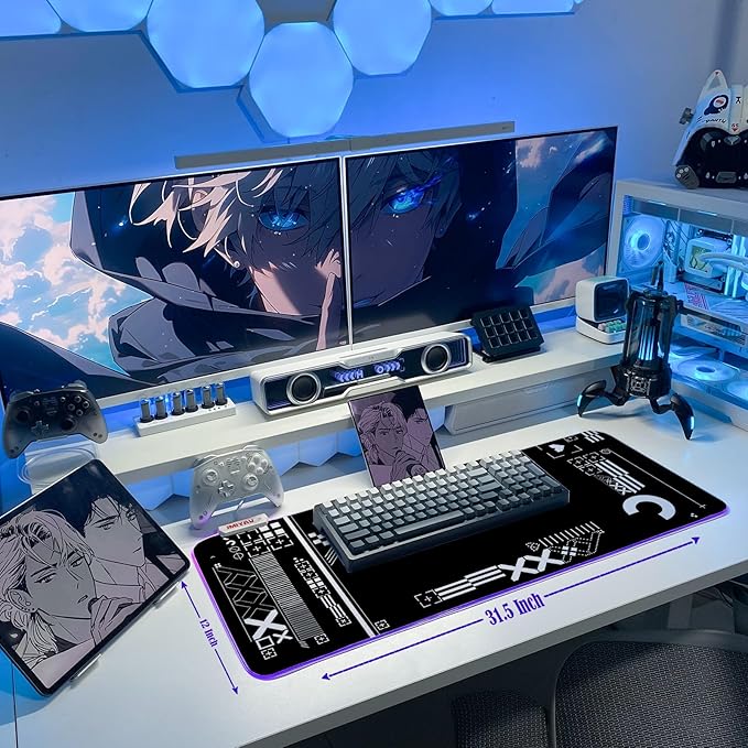 JMIYAV White Gaming Mouse Pad RGB Mousepad Non-Slip Rubber Base Extra Large Cool XL XXL Computer Desk Pad Gaming Accessories LED Light Up Extended Big Mouse Pad for Gamer Stealth HUD
