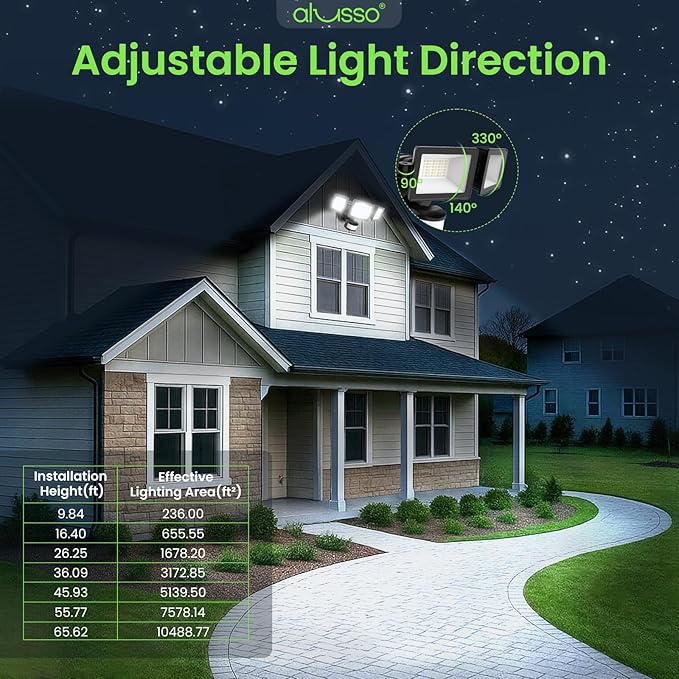 ALUSSO Motion Sensor Outdoor Lights Hardwired(Not Solar),Flood Lights Outdoor 120V, Dusk to Dawn/Auto/On Time, 3CCT 3000K/4000K/6500K Security Light,ETL,3 Modes Classic Black 40W 4500LM