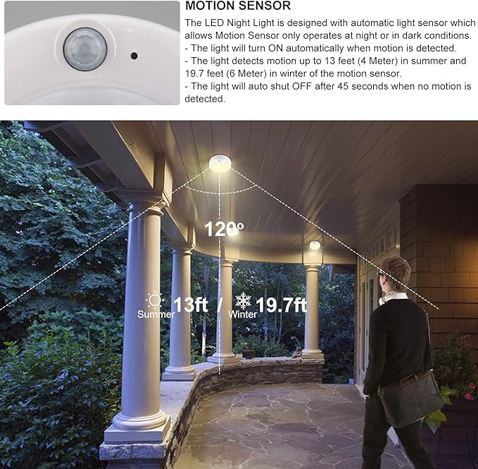 BIGMONAT Battery Operated Shower Light, Motion Sensor Lights, Wireless LED Ceiling Light, Super Bright Indoor Lighting for Closet Pantry Under Cabinet Bathroo, 250 Lumens, 4.8 Inches