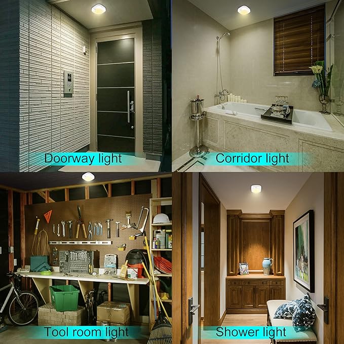 BIGMONAT Battery Operated Shower Light, Cordless LED Ceiling Light Indoor, Super Bright Motion Sensor Wall Light for Hallway Stairs Corridor Shed Pantry Closet Doorway Basement Porch