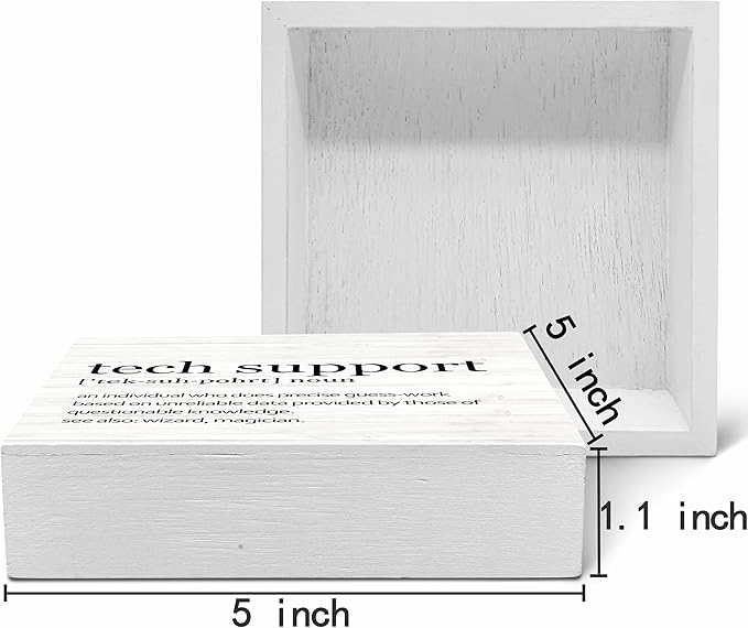 SRADMO Tech Support Office Wood Box Sign Desk Decor, Gifts for IT Guys, Desk Decorations, Wooden Box Sign Decoration, Shelf Table Decor