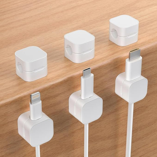 6-Pack Magnetic Cable Clips, XOVRAETH Smooth Adjustable Adhesive Cord Organizer, Desk Cable Management Wire Holder Keeper Cables Staples for Nightstand Home Office Desk Car Phone Wall Desktop(WhiteB)