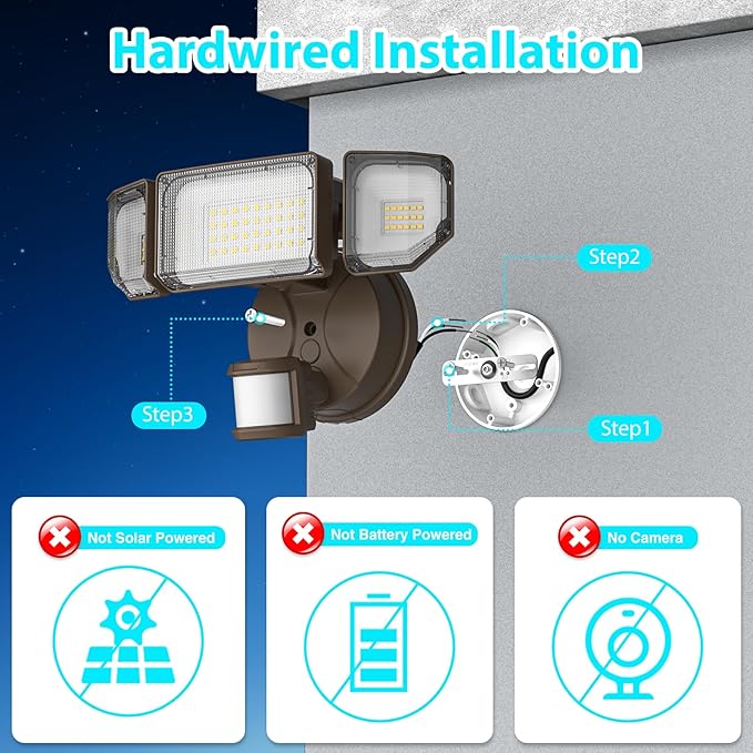 Abovizo 85W LED Security Lights Motion Sensor Light Outdoor, 8500LM Dusk to Dawn, IP65 Waterproof, 6500K, 3 Head Motion Detected Flood Light, Floodlight for Outside, Garage, Yard, Porch (Brown)