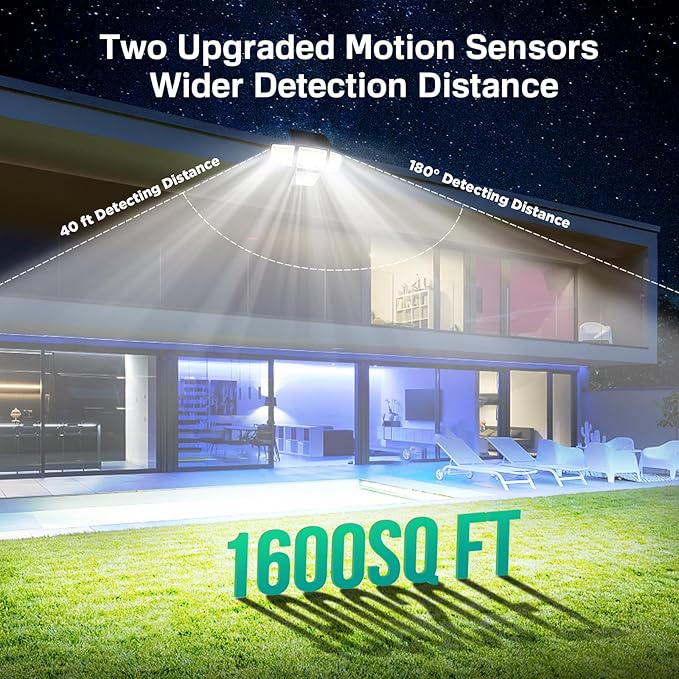 LYWALT Solar Lights Outdoor - 3000LM 188 LED Motion Sensor Outdoor Lights, 4 Heads IP65 Waterproof Powered Security Flood Lights, 270°Wide Lighting Angle Wall Light with Sensors for Backyard (4 Pack)