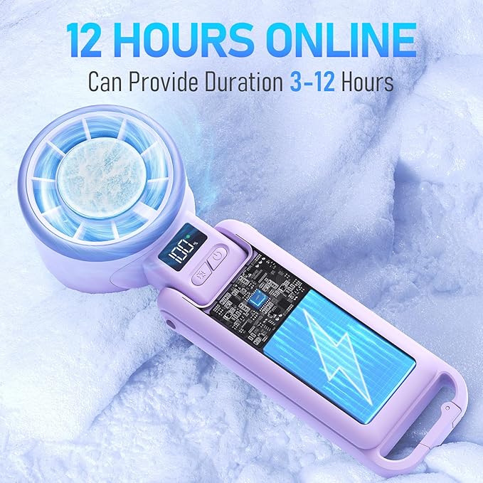 PlayHot Portable Handheld Turbo Fan with Ice Cooling, Rechargeable Personal Fan, Up tp 12Hrs Cooling, 5 Speed 25550RPM Powerful Portable Fan for Travel, Outdoor, Camping, Hiking (Purple)