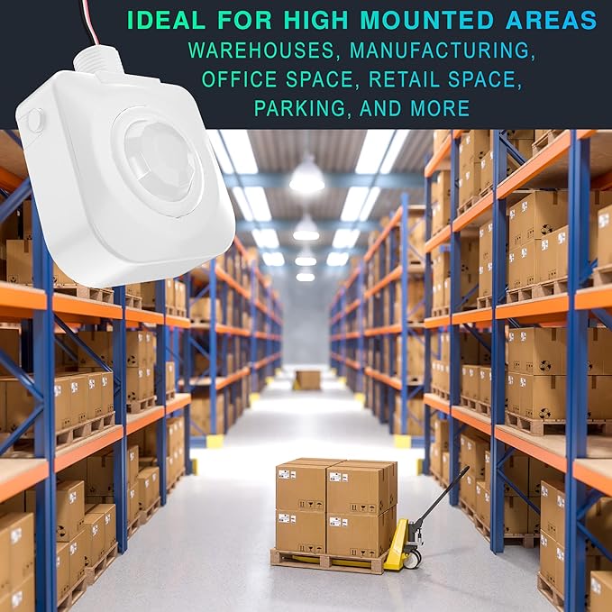 Ceiling Occupancy Motion Sensor, Passive Infrared Technology, High Bay Fixture Mount 360 Degree, Hard-Wired, 120-277 VAC, Commercial/Industrial Grade, 10-Pack