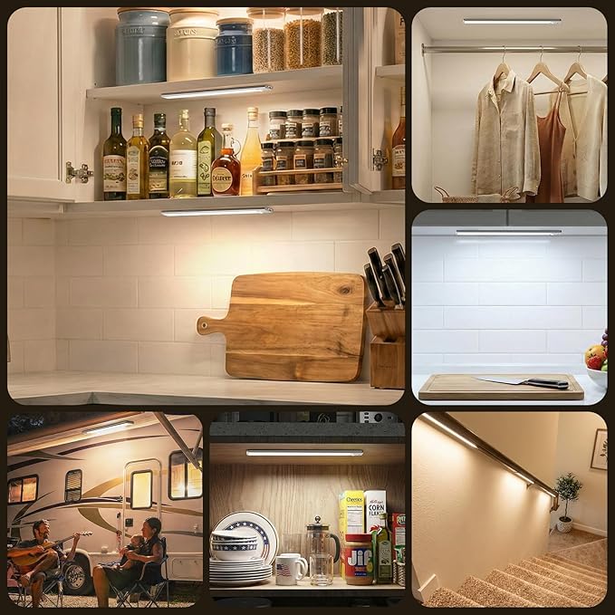 BLS 10inch Under Cabinet Lighting, 80 LED Motion Sensor Light Indoor, 1800mAh Rechargeable Wireless Closet Lights, 4 Sensor Modes, 3 Color Dimmable Magnetic Under Counter Lights for Kitchen, 2 Pack