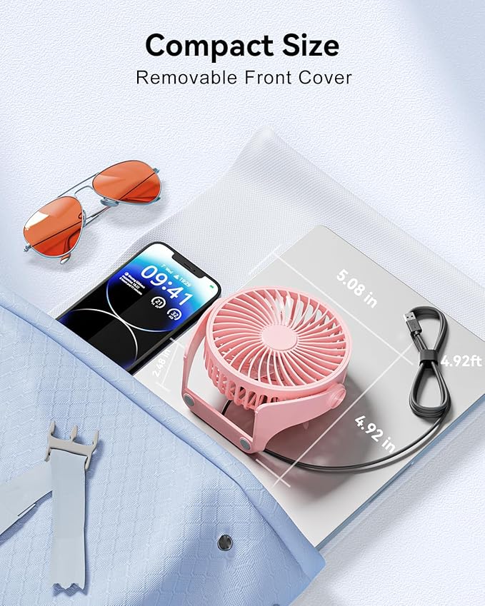 Edvision USB Desk Fan, 5 Inch Small Portable, 3 Speeds Powerful Wind Mini Personal Desktop Fan 360° Rotation Adjustable, Plug In USB Fan Quiet for Table Home Office Travel Car(Pink)