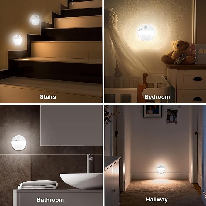 EverBrite Rechargeable Round Motion Sensor LED Night Light, Motion Activated LED Night Light with 3 Lighting Modes, Touch Control, 3 Color Temperatures & Dimmable, for Hallway, Bedroom, 2 Pack