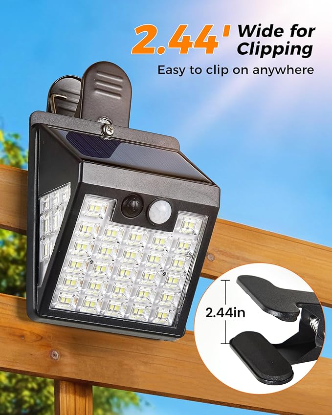 Clip On Solar Lights Outdoor,Motion Sensor Outdoor Lights, 72LEDs 600LM Clip on Solar Fence Lights Outdoor Waterproof LED,Solar Lights for Wall Fence,Deck, Gutter,Camping (4, Black)