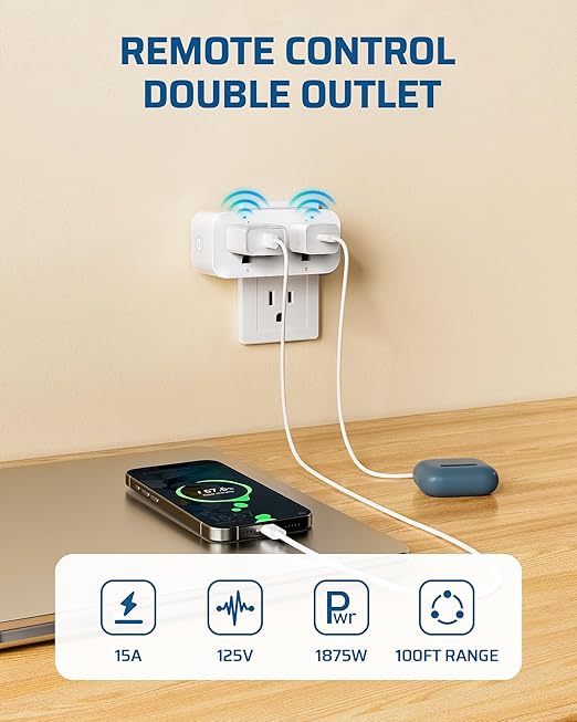 DEWENWILS Remote Control Outlet, Indoor Remote Outlet 2 Pack with 4 Independent Control & 1 All Control, Remote Outlet Switch for Lamp, Fan, Vacs, Light, 100FT Range, 15A/1875W