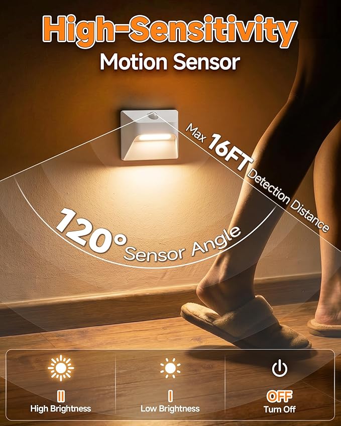 4 Pack 2200mAh Rechargeable Stair Lights Indoor, Step Lights Indoor with Magnetic Mount, Closet Lights, Stick-On Motion Sensor Lights for Stairs Hallway Bedroom Bathroom Cabinet (White)
