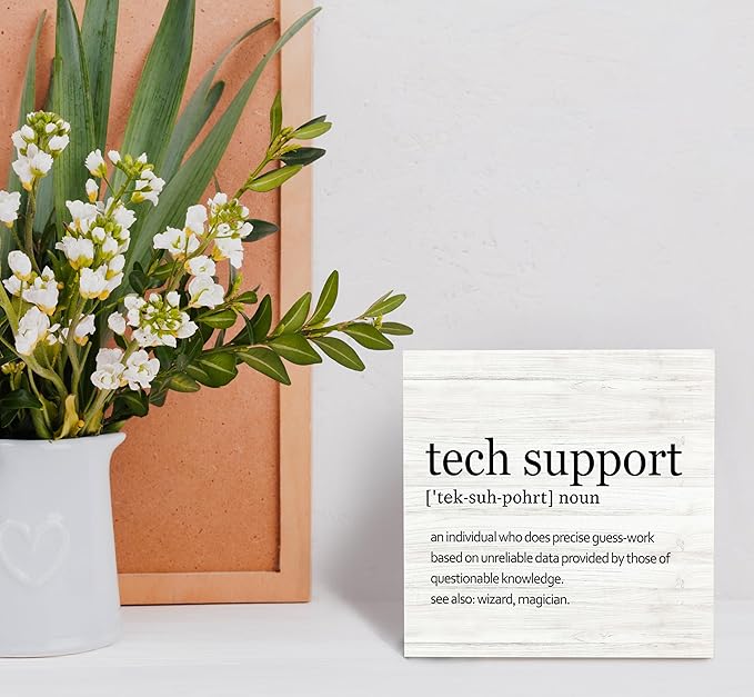 SRADMO Tech Support Office Wood Box Sign Desk Decor, Gifts For It Men, Desk Decorations Office, It Gifts Wooden Box Sign Decoration, Tech Support Table Shelf Decor