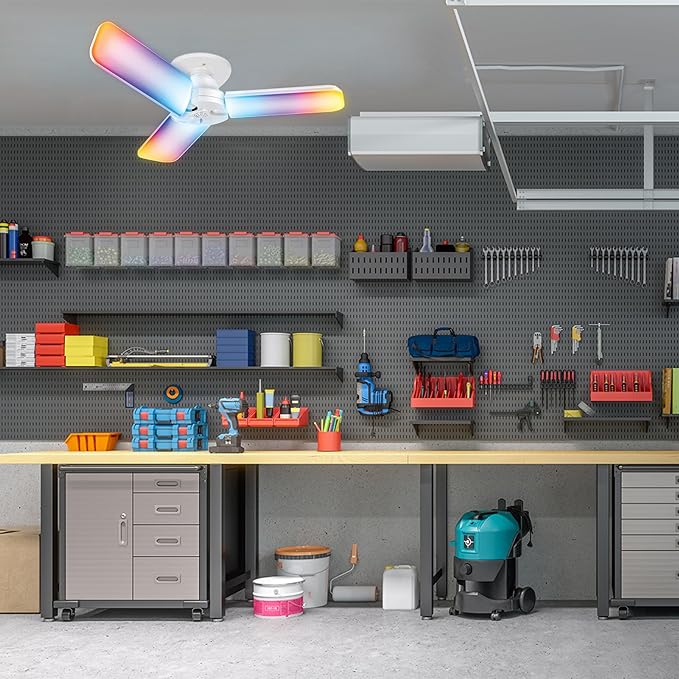 Feit Electric Smart LED Garage Light, 4000 Lumens RGBW Color Changing Deformable Panels, 2.4GHz WiFi App Control, Works with Alexa & Google, E26 Screw-in Ceiling Light for Garage ADJ4000/RGBW/LED/AG