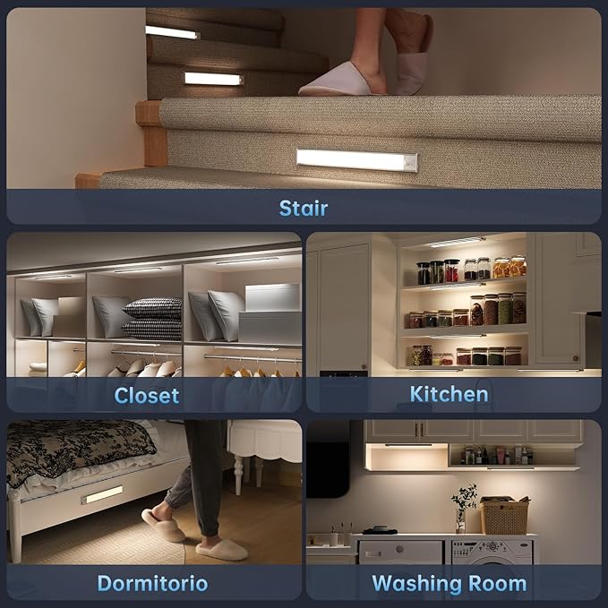 Under Cabinet Lighting,5 Pack Rechargeable Motion Sensor Light Indoor,3 Colors Dimmable,Magnetic Closet Lights Battery Operated,Under Counter Lights for Kitchen,Wardrobe, Hallway, Home