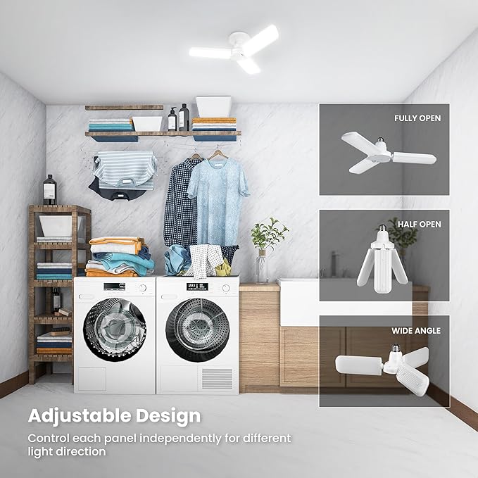 Feit Electric LED Garage Light, Multiple Adjustable Panels, E26 Base, Ideal for Garage, Workshop, Shed, 25,000-Hour Lifetime