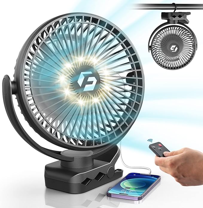 Korbot 8-inch Clip on Fan - 20000mAh Portable Fan Battery Rechargeable with 3 Speeds and Strong Airflow, USB Fan Small Desk Fan Personal Quiet Fan for Office, Stroller, Bedroom, Camping, Gifts for Men
