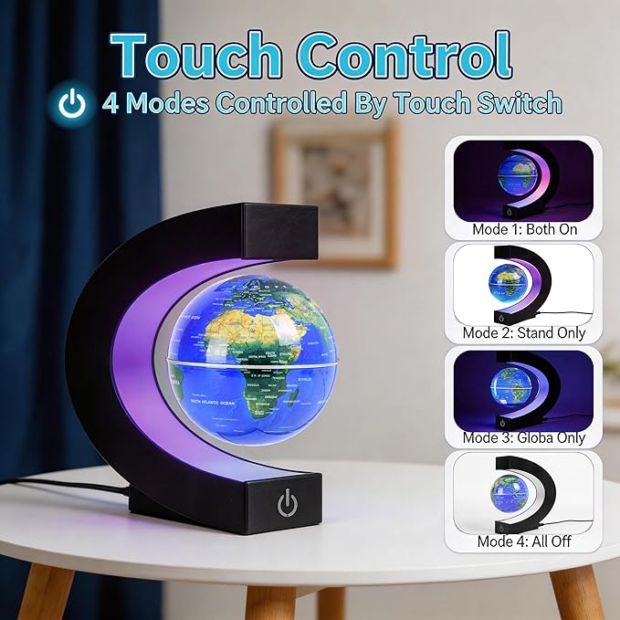 Magnetic Levitation Floating Rotating World globe for children With Colored Lamp And Touch Switch For Men Boss Cool home/Office Decor unique Gifts Or Kids Desk Tech accessories Gadget teenage Toys