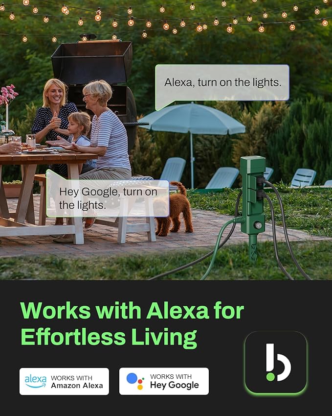 HBN Outdoor Smart Plug Waterproof WiFi Outdoor Outlet Timer with 6 Grounded Outlets, Remote & Voice Control Heavy Duty Yard Stake Plug Compatible with Alexa and Google Assistant No Hub Required