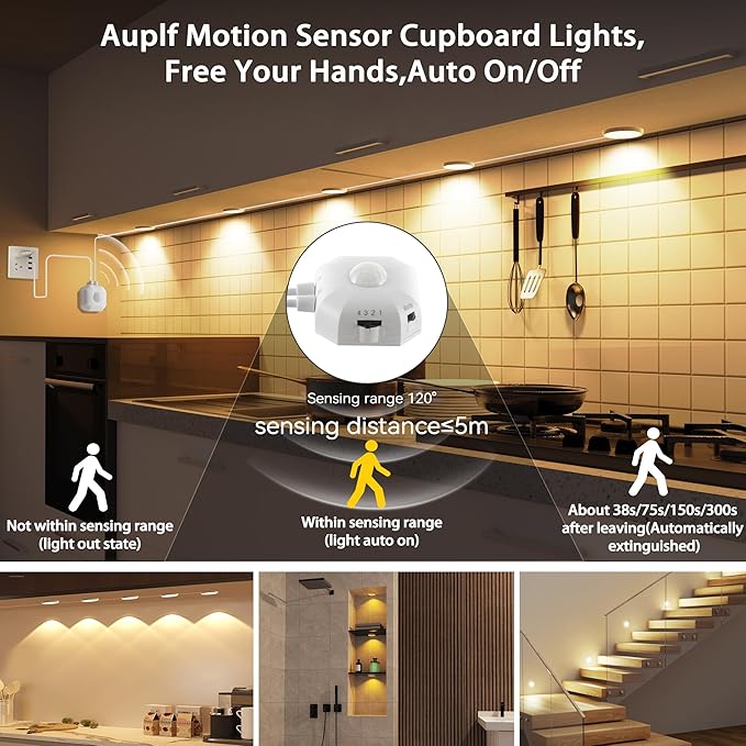 Motion Sensor Under Cabinet Light, 3 Color Kitchen LED Cabinet Light USB Powered, 3500K-6500K Indoor Motion Sensor Light for Kitchen, Closet, Counter, Hallway