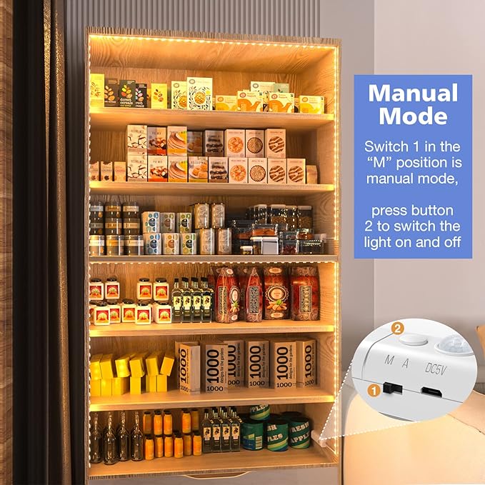 WOBANE Rechargeable Motion Sensor Strip Light, LED Closet Lights,Upgraded Battery Operated LED Strip Light for Wardrobe,Stair,Pantry,Cupboard,Bed,Locker,2700K Warmwhite,6.56ft,2 Pack