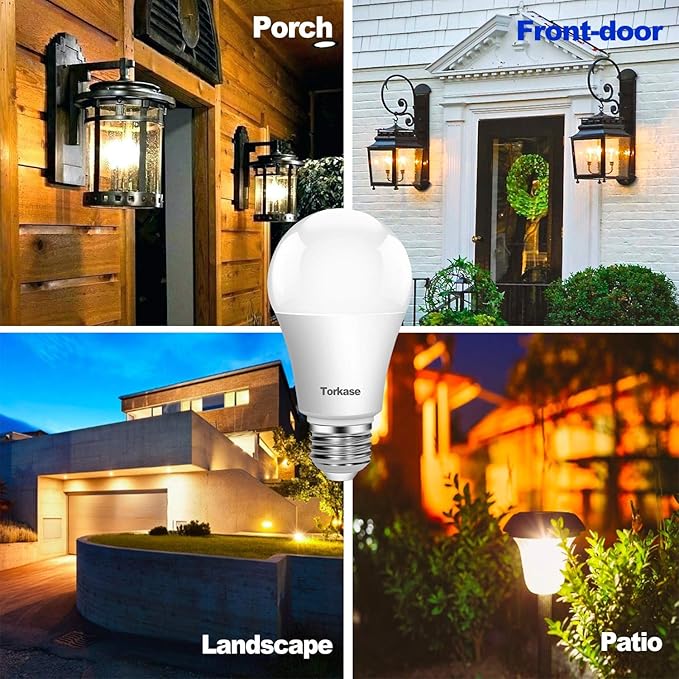 Torkase Outdoor Dusk to Dawn Light Bulbs, 13W(100W Equivalent), E26 3000K, Built-in Photocell Detector, Automatic On/Off, Smart Sensor LED Lighting Bulb for Porch Hallway Garage Boundary-6 Pack