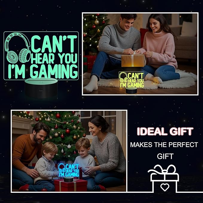 YuanDian Can't Hear You I'm Gaming Night Light, Headset Graphic Video Games Gamer Gift Funny 3D Illusion Lamp 16 Colors Changing Touch & Remote Control for Men Gamers Teenagers and Kids