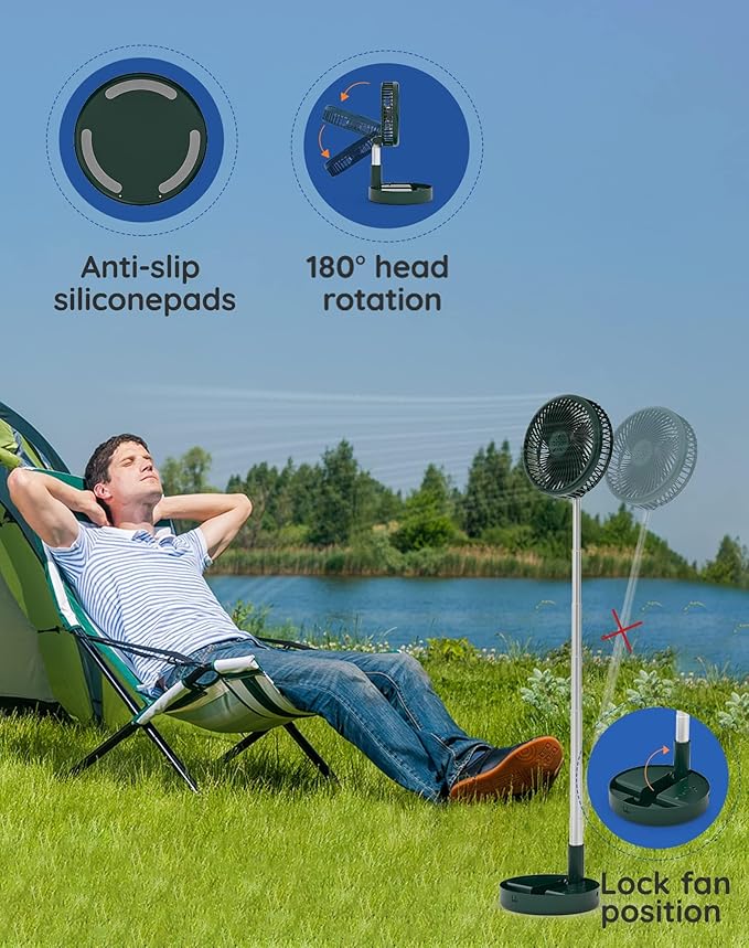 Primevolve Portable Fan,Battery Operated Rechargeable USB Fan with Remote, Foldable Floor Table Desk Pedestal Fan for Bedroom Camping Travel,Green 7.7"