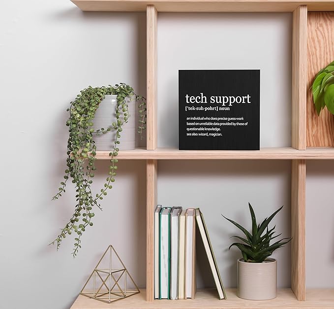 SRADMO Tech Support Office Wood Box Sign Desk Decor 6x6, Gifts For It Men, Desk Decorations Office, It Gifts Wooden Box Sign Decoration, Tech Support Table Shelf Decor (Black) Decorative Accessories