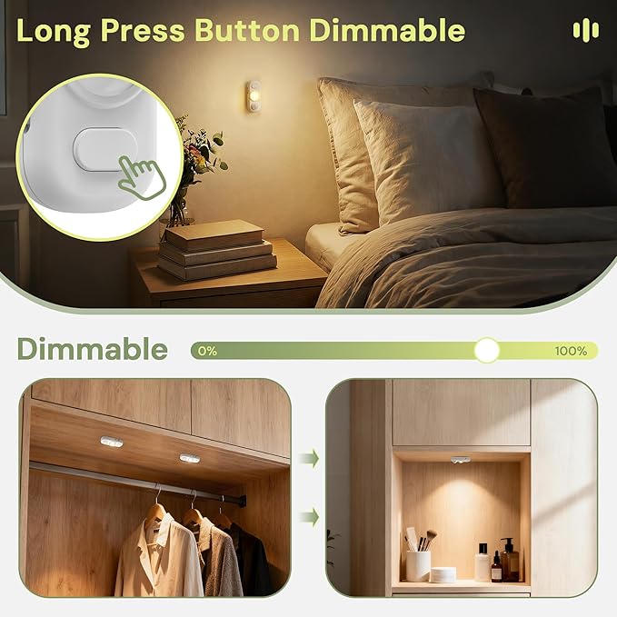 LOHAS 6-Pack Mini Rechargeable Motion Sensor LED Puck Lights, Stick-On Wireless Magnetic Night Lights, Adjustable Brightness, 3CCT, Dimmable Under Counter Lights for Drawer, Kitchen, Bedroom, White