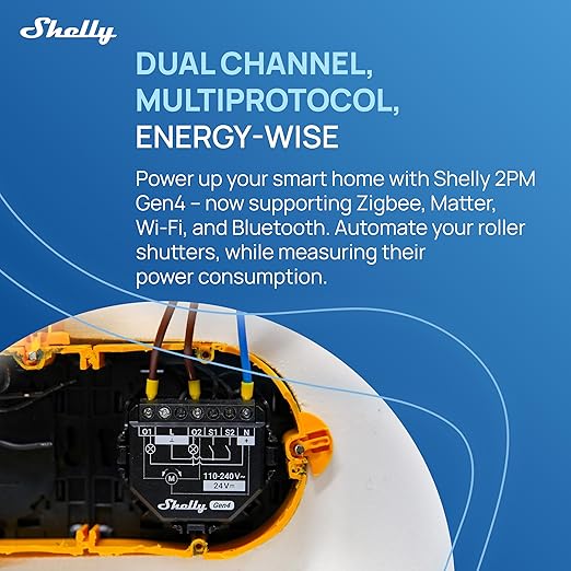 Shelly 2PM Gen4 | Wi-Fi, Zigbee & Matter 2-Channel Smart Relay Switch with Power Metering | Home Automation | Alexa, SmartThings, Google Home, Apple HomeKit Compatible | Roller Shutters Control