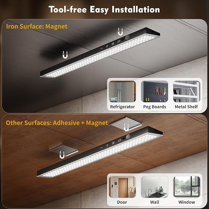 12inch 1Pack Touch Control Under Cabinet Lighting, 160LED Super Bright, 4000mAh Long-Lasting, Magnetic Rechargeable Motion Sensor Under Counter Lights for Kitchen, Closet, Remote, Dimmable, 3CC丨Black