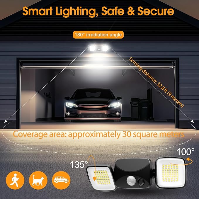 Motion Sensor Outdoor Lights, Rechargeable LED Security Flood Lights, USB Charging, No Wiring, No Solar, No Battery Replacement, High Brightness for Garage, Yard & Entryway, Black 1-Pack (Small Size)