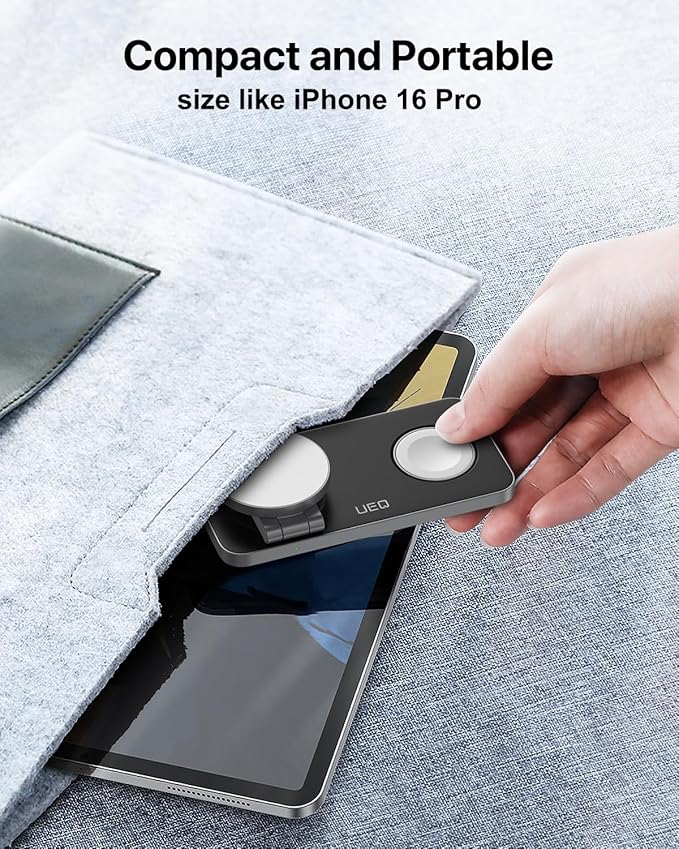 UEQ Foldable 3 in 1 Wireless Charging Station for Apple Compatible with Magsafe Charger Stand,Magnetic Wireless Charger Station for iPhone 17 Air16 15 14 13 12 Series,Airpods Pro,Apple Watch(Black)