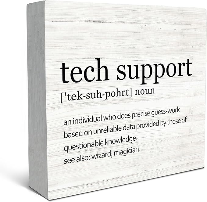 SRADMO Tech Support Office Wood Box Sign Desk Decor, Gifts For It Men, Desk Decorations Office, It Gifts Wooden Box Sign Decoration, Tech Support Table Shelf Decor