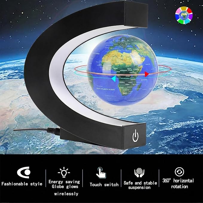 Magnetic Levitation Floating Rotating World globe for children With Colored Lamp And Touch Switch For Men Boss Cool home/Office Decor unique Gifts Or Kids Desk Tech accessories Gadget teenage Toys