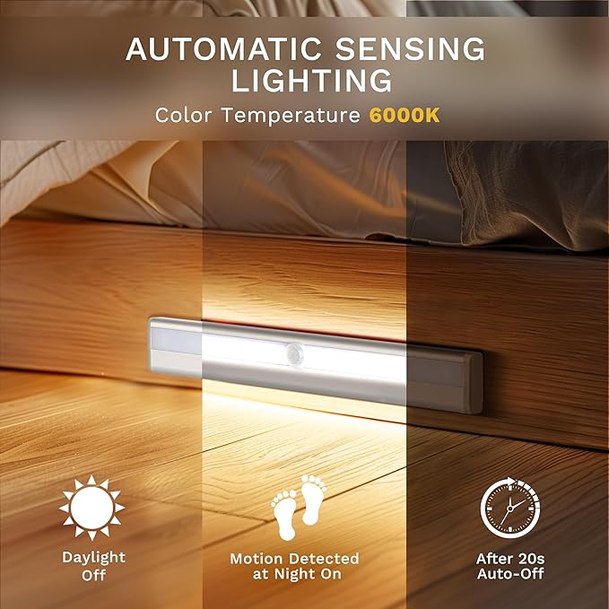 6 Pack Motion Sensor Lights, 10 LED Closet Battery Operated Lights, Stick-On Anywhere Magnetic Night Light Bar, Led Safe Light Indoor for Closet Stairs Wardrobe Under Cabinet