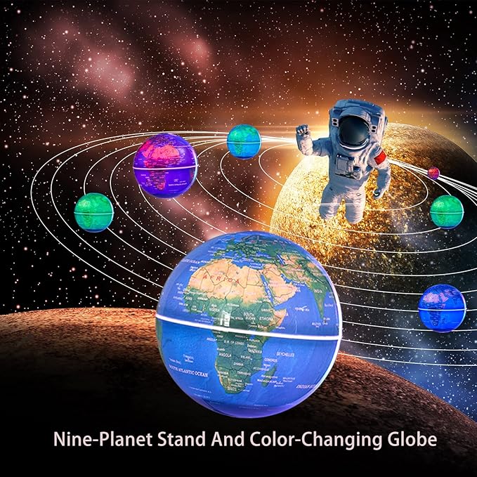 Magnetic Levitation Floating Rotating 3in Globe With Colored Lamp For Men Boss Cool Office Decor Gifts Or Kids Desk Toys,Nine planetary solar systems astronomy educational cosmic earth globe