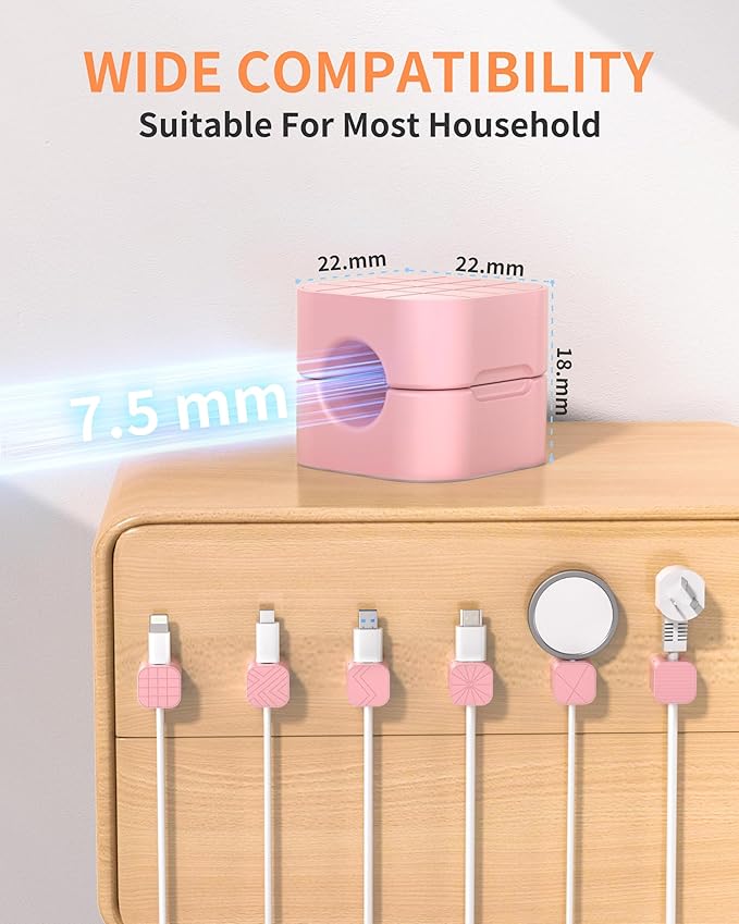 9Pack Cable Organizer Clips, Magnetic Cable Holder (1s Lock), XOVRAETH Strong Adhesive Wire Management for Desk, Nightstand, Living Room, Kitchen, Office, Car(Pinks)