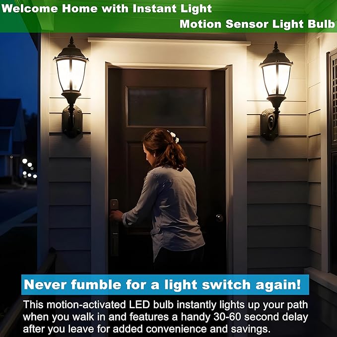 GEPLAD 4-Pack Upgrade Motion Sensor LED Light Bulbs 12W (100W Equivalent), A19 E26 Dusk to Dawn Bulb, Outdoor & Indoor, 5000K Daylight, 1200LM,Glass-Penetrating Sensor, Upward/Downward Mounting