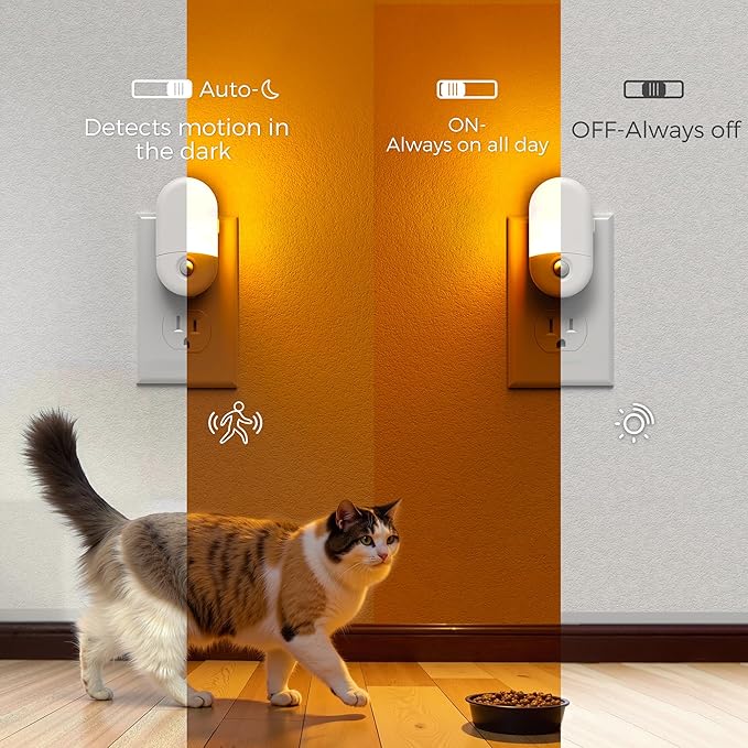 L LOHAS LED Motion Sensor Night Light, 4Pack, Motion Activated Night Light, Night Lights Plug into Wall, 3CCT Amber/3000K/5000K, Adjustable Brightness 30/60LM, for Kids Adults Bathroom Bedroom