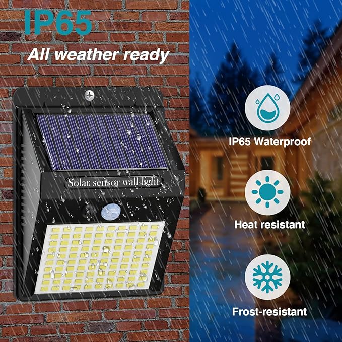kolpop 6 Pack Solar Motion Lights Outdoor, 3 Modes/100LED Security Wireless IP65 Waterproof Wall Outdoor for Front Door, Backyard, Garage, Deck(Warm White)