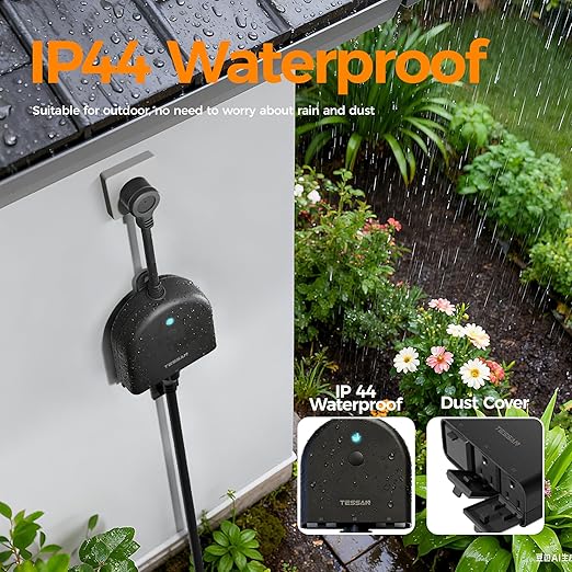 TESSAN Outdoor Smart Plug Waterproof, 2.4GHz WiFi Only, 15A/1875W Heavy Duty, 3 Individual Sockets Compatible with Alexa Google Home, Remote Control Timer