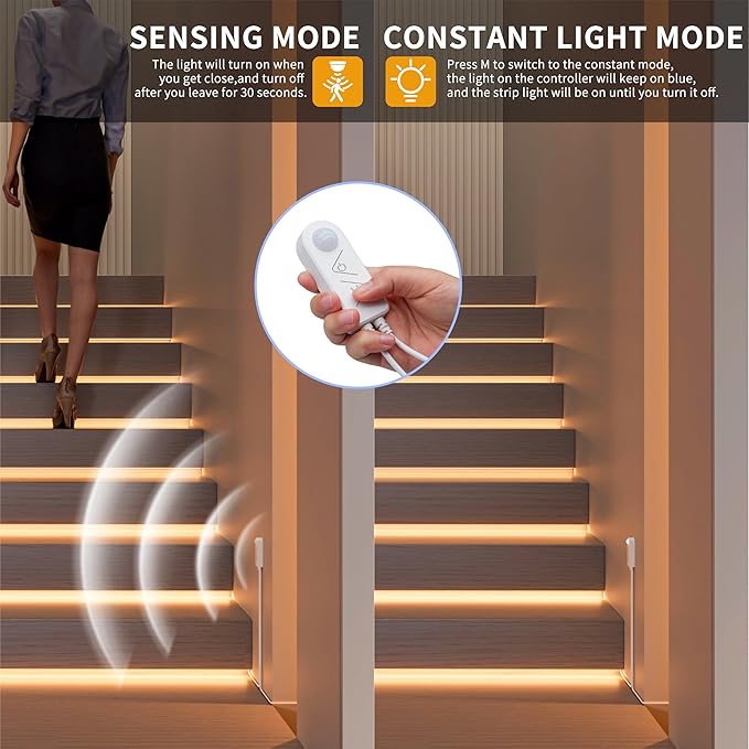 PAUTIX Dotless LED Lights,COB LED Strip Lights with Motion Sensor,5V USB Powered 2700K Warm White,Super Bright Dimmable Motion Activated,Bedroom,Cabinets,Kitchen,Stairs,Closet Indoor Lighting