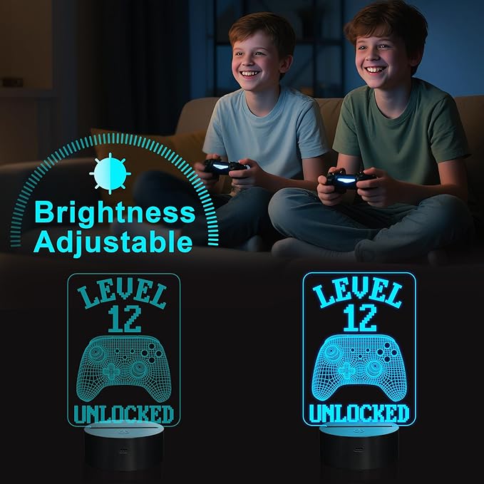 YuanDian Gamer Gifts, Level 12 Unlocked Gaming Controller Graphic Funny 3D Illusion Lamp 16 Colors Changing Touch & Remote Control, Desk Decor Gift for Gamers Teenagers and Kids